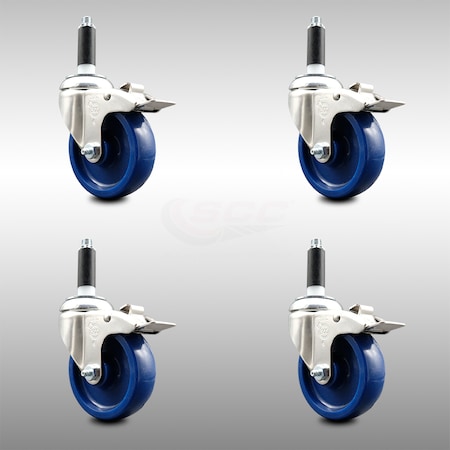 Service Caster 4 Inch 316SS Solid Poly Swivel 3/4 Inch Expanding Stem Caster Set Lock Brake SCC-SS316TTLEX20S414-SPUS-34-4